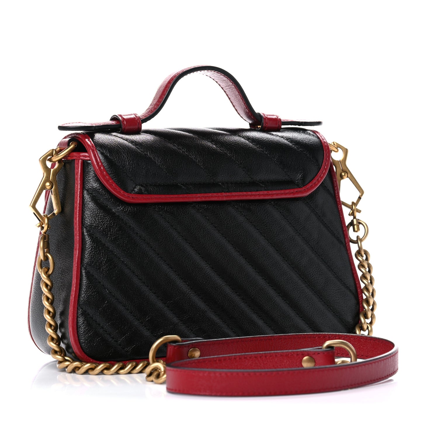 Vintage Effect Calfskin Matelasse Diagonal Mini Torchon GG Marmont Top Handle Shoulder Bag Black Romantic Cherry
