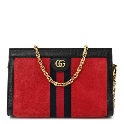Gucci Suede Patent Web Small Ophidia Chain Shoulder Bag Hibiscus Red Black 1 of 11
