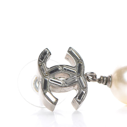 Chanel Crystal Pearl CC Drop Earrings Silver 5 of 5