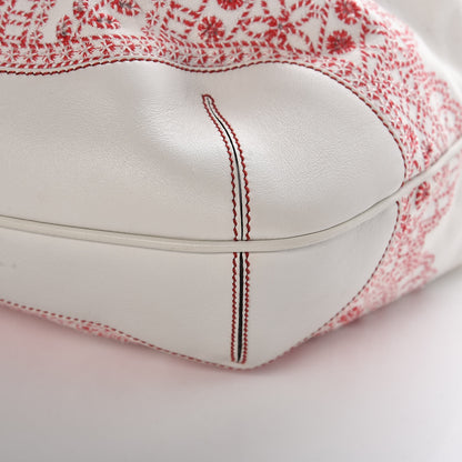 Gucci Canvas Embroidered Peggy Bamboo Top Handle Hobo White 9 of 9