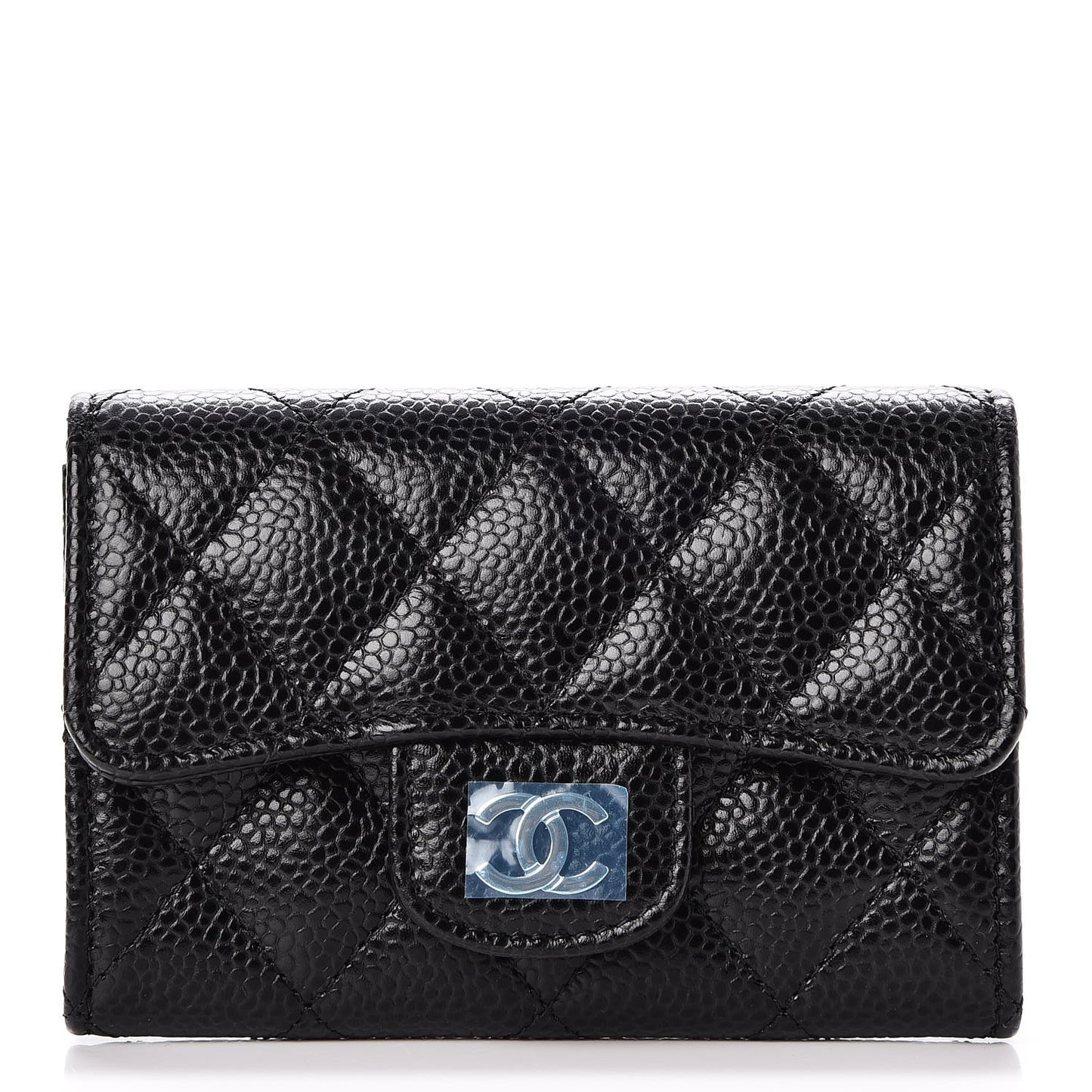 Caviar Quilted Flap Card Holder Black