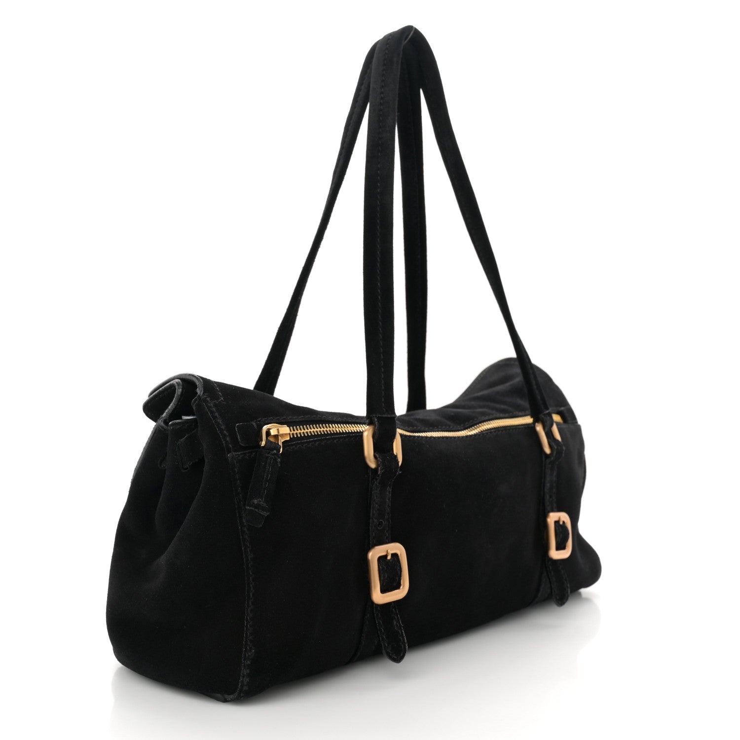 Prada Suede Easy Foldover Pushlock Satchel Black 3 of 13