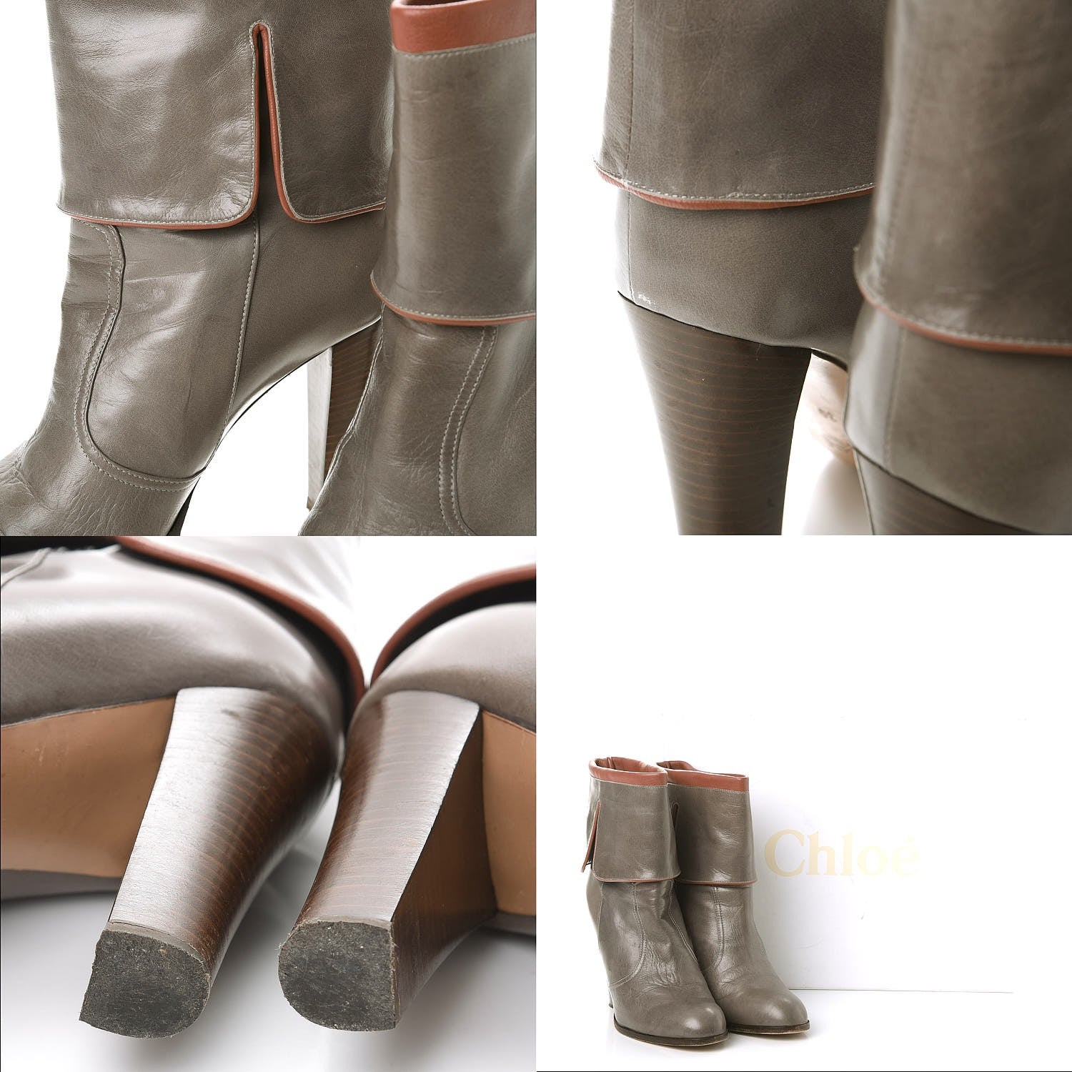 Chloe Sheepskin Fold Over Ankle Boots 39 Grey 12 of 12