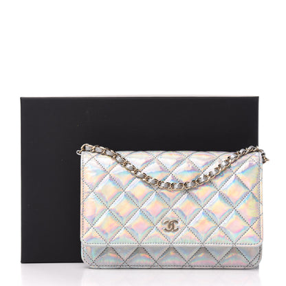 Chanel Iridescent Goatskin Quilted Wallet On Chain WOC Silver 12 of 12