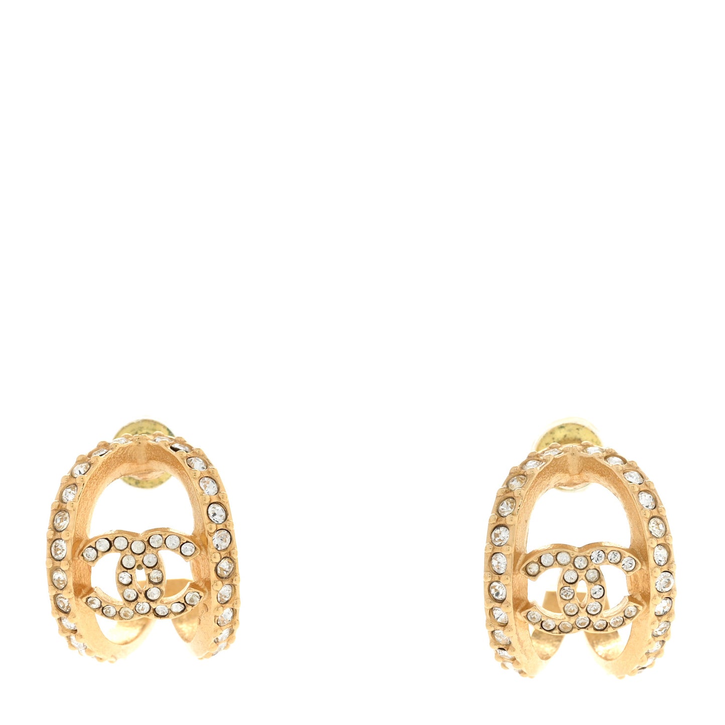 Crystal Strass CC Double Hoop Earrings Gold