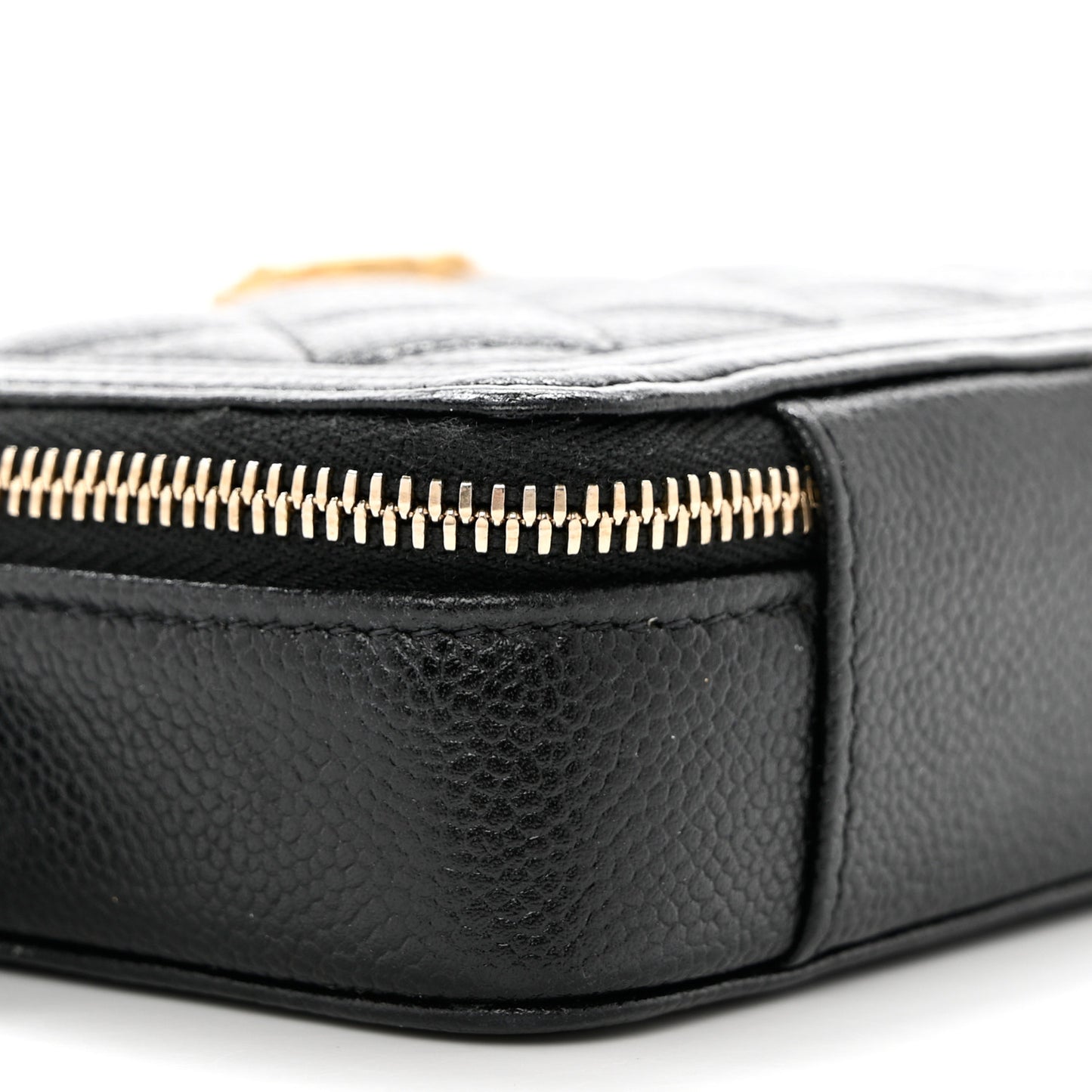 Caviar Quilted Boy Zip Phone Holder With Chain Black