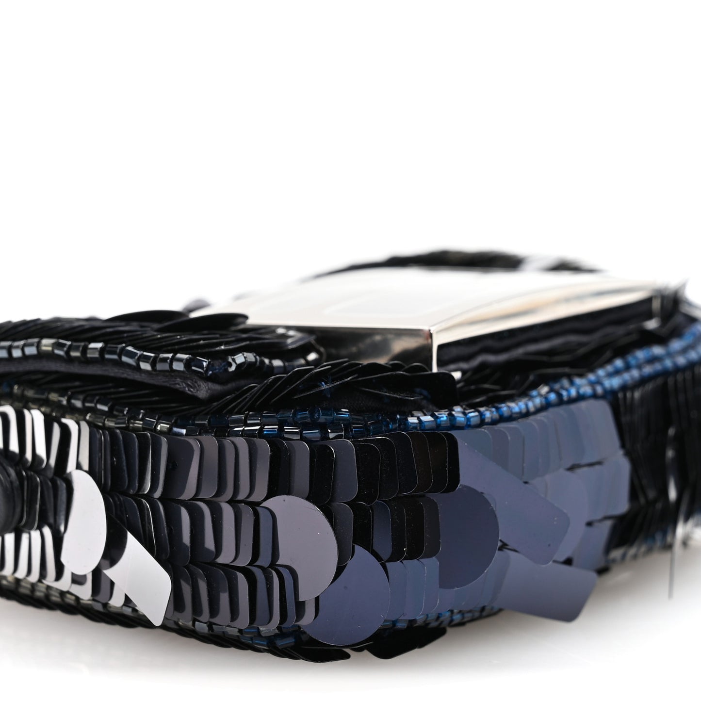Sequin Paillettes Shiny Nappa Sex and the City Nano Maxi Buckle Baguette Charm Dark Blue