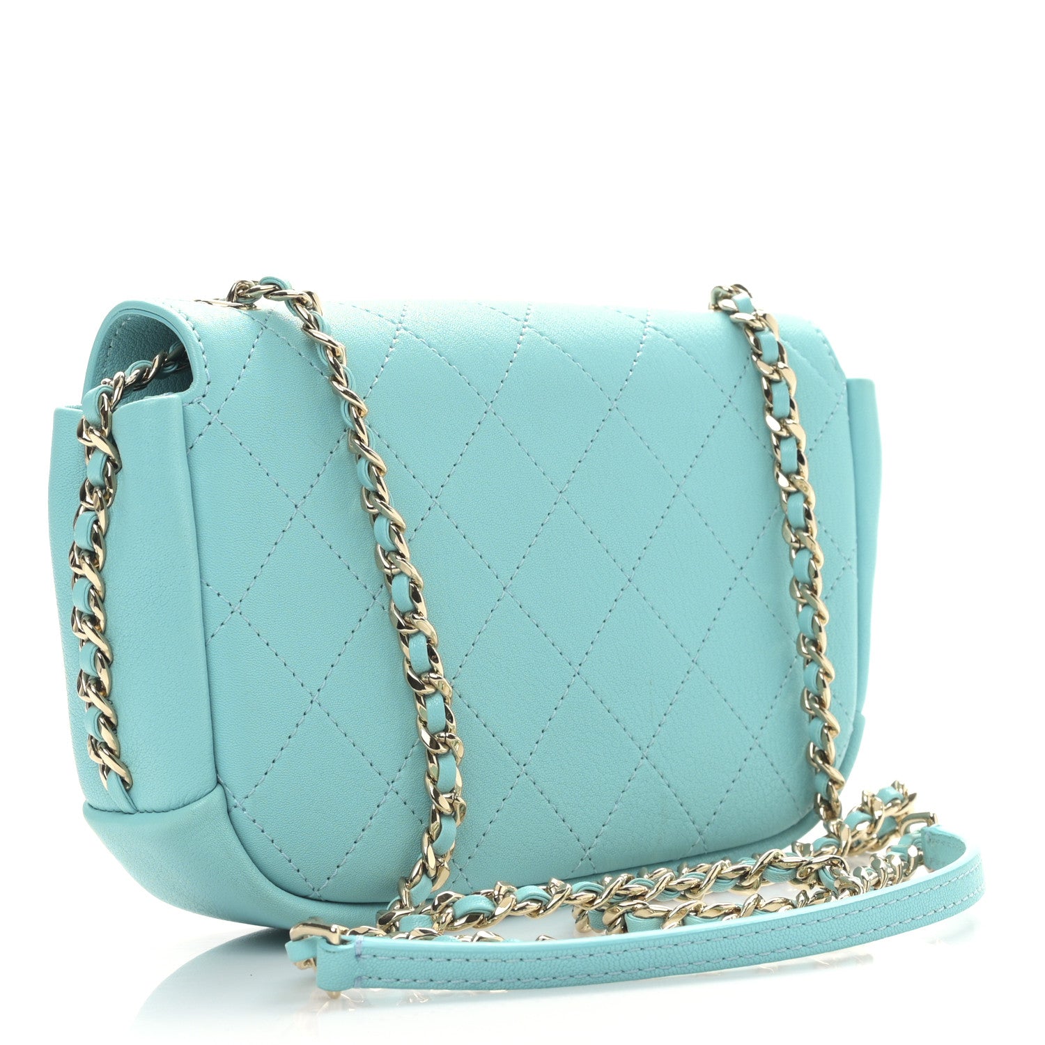 Chanel Goatskin Stitched Casual Trip Single Flap Light Blue 3 of 9