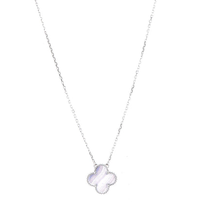 Van Cleef & Arpels 18K White Gold Chalcedony Vintage Alhambra Pendant Necklace 1 of 7
