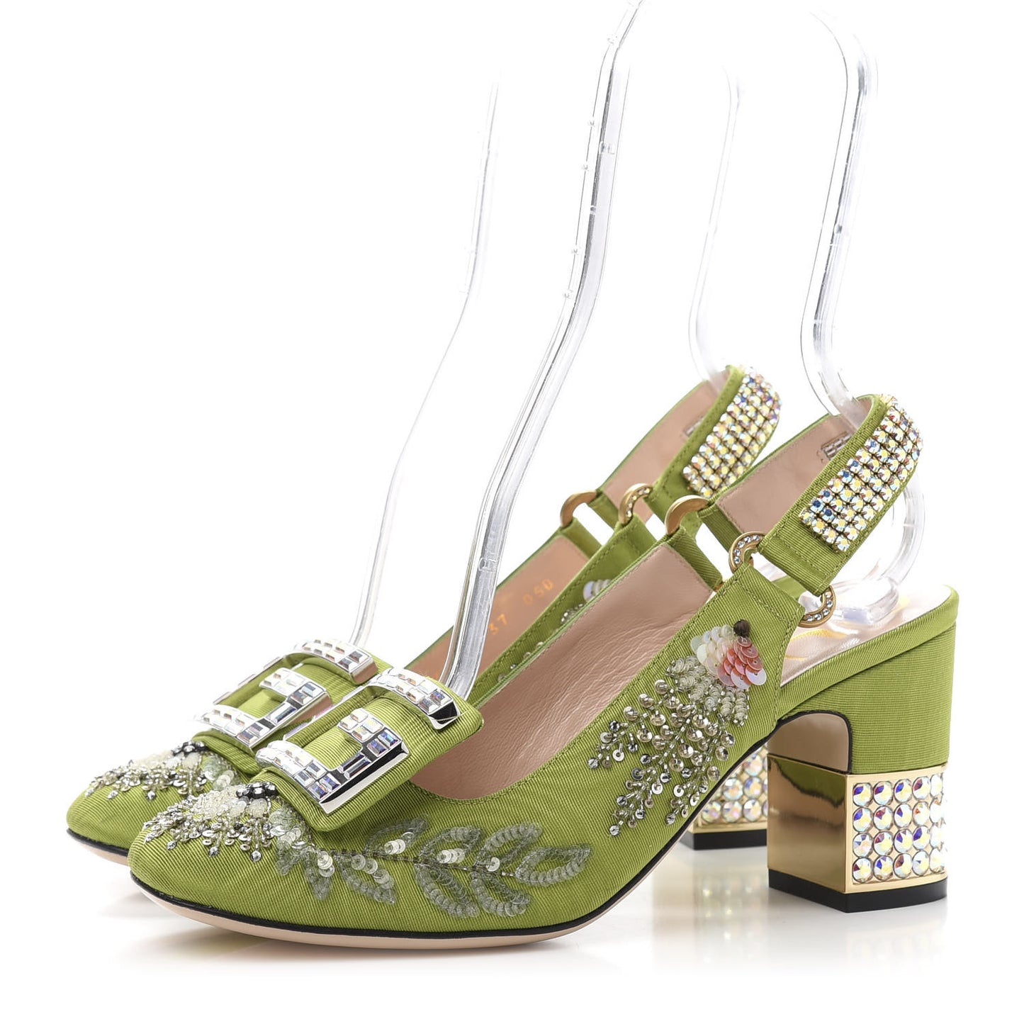 Moire Fabric Eyes Crystal Square G Madelyn Slingbacks 37 Lemon Leaf