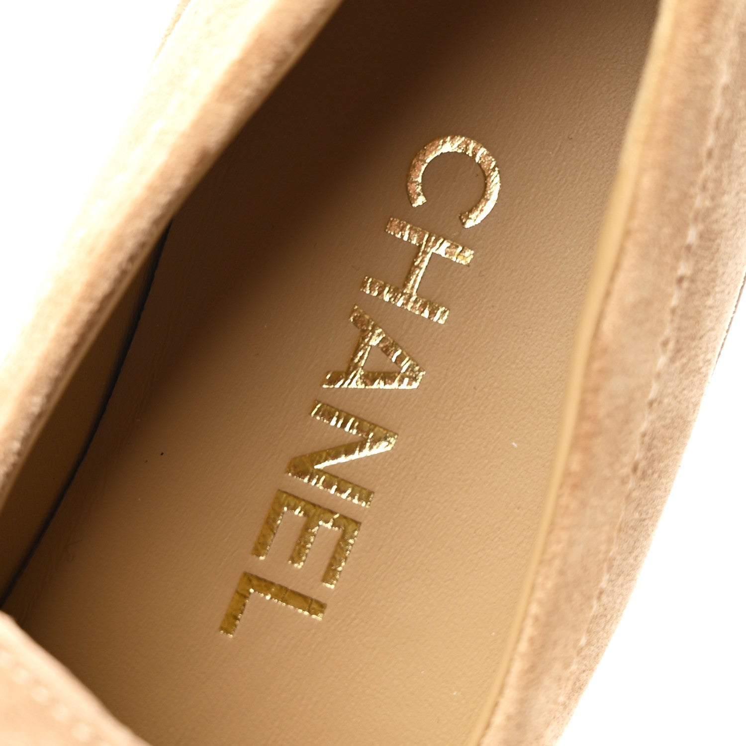 Chanel Suede Calfskin Pearl CC Moccasin Loafers 37 Dark Beige 8 of 10