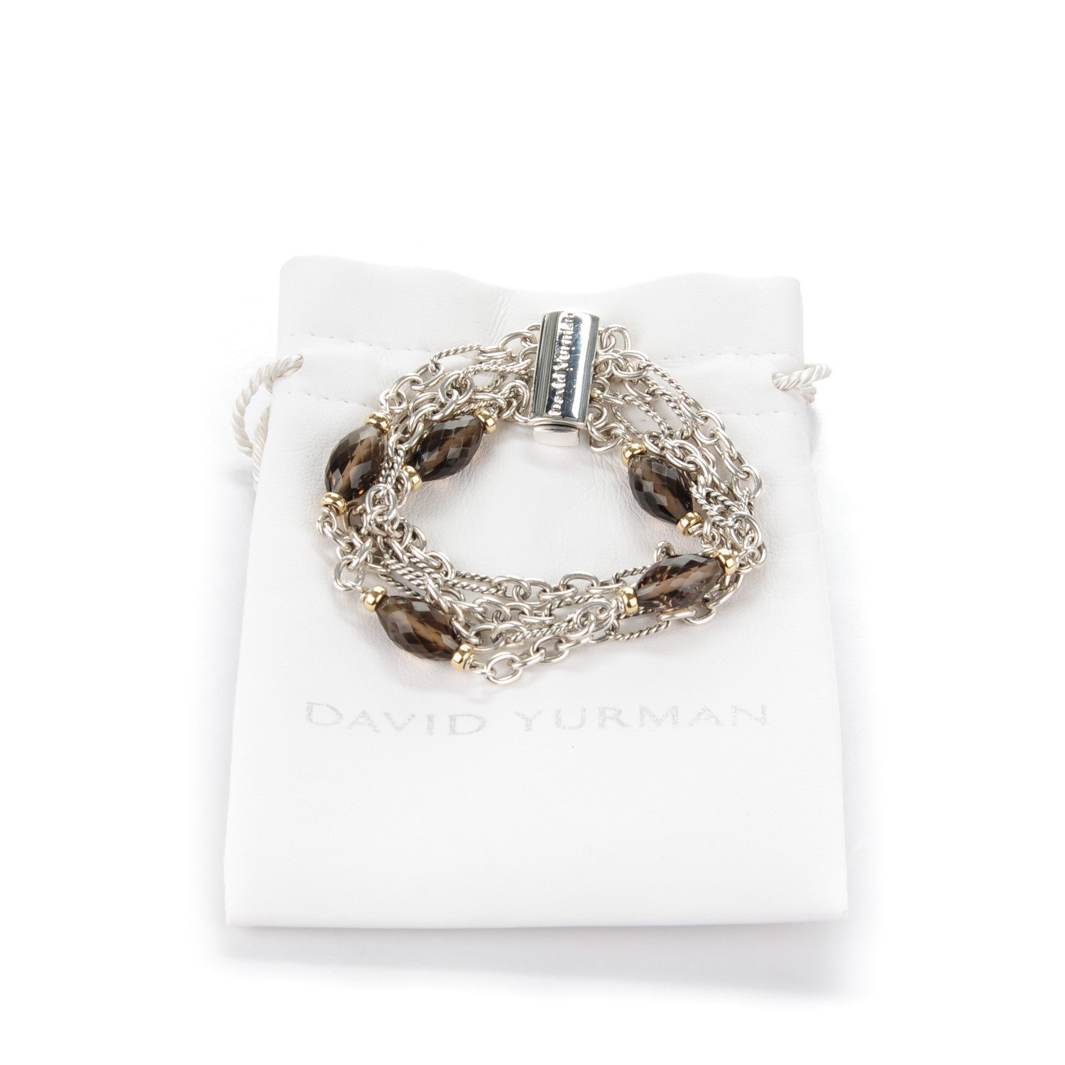 David Yurman Sterling Silver 18K Yellow Gold Smoky Quartz Figaro Bracelet 6 of 6