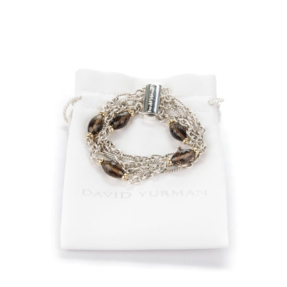David Yurman Sterling Silver 18K Yellow Gold Smoky Quartz Figaro Bracelet 6 of 6