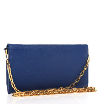 Prada Saffiano Metal Bar Chain Wallet Bleuette 3 of 10