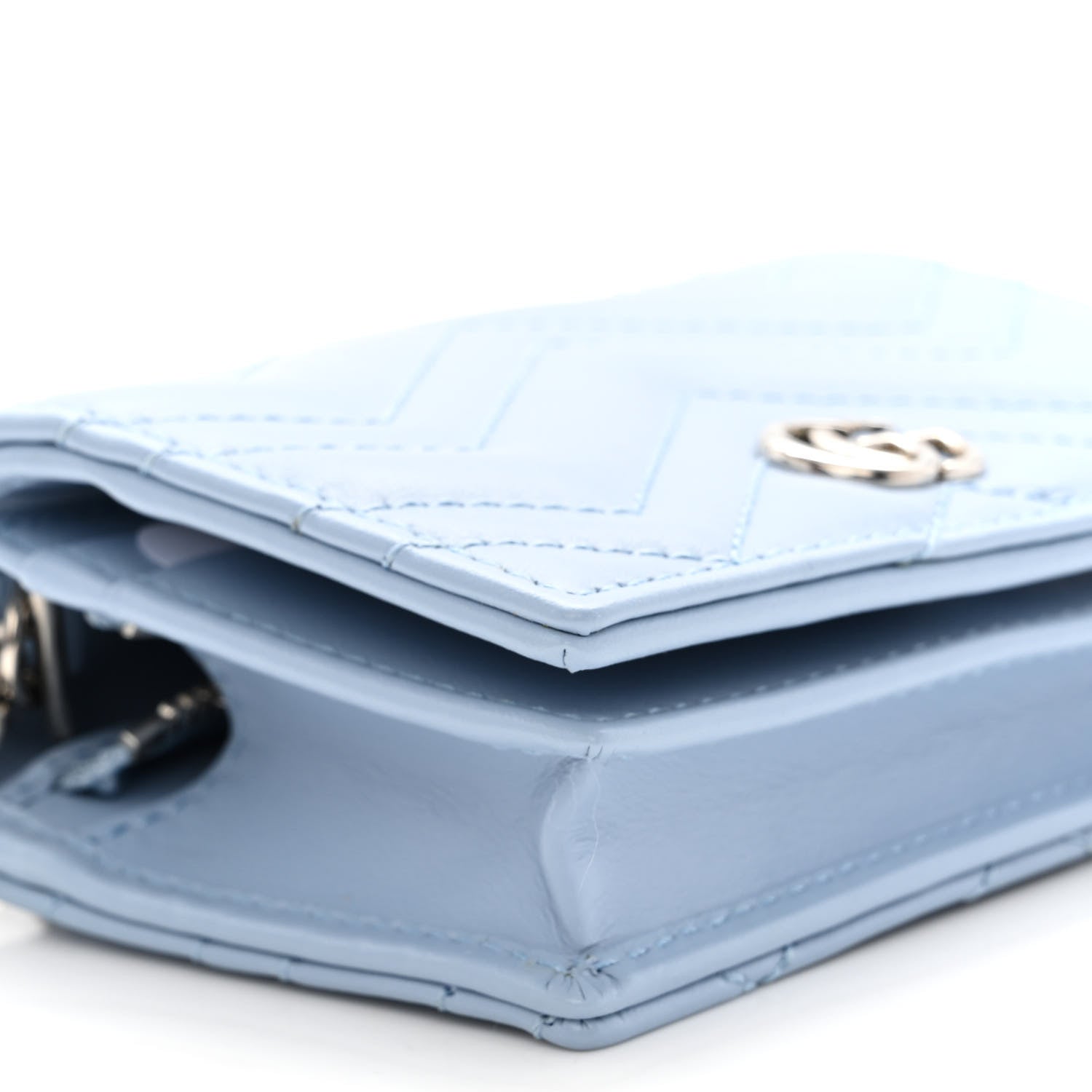Gucci Calfskin Matelasse GG Marmont Mini Wallet On Chain Porcelain Light Blue 7 of 8