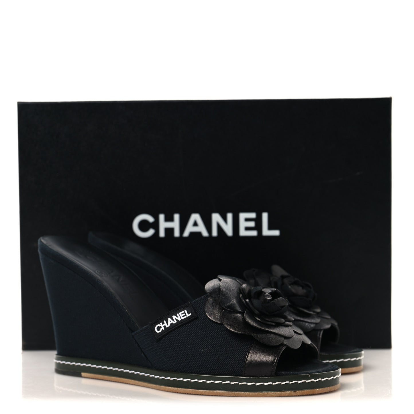 Canvas Camellia Wedge Sandals 38.5 Black 38.5 Black