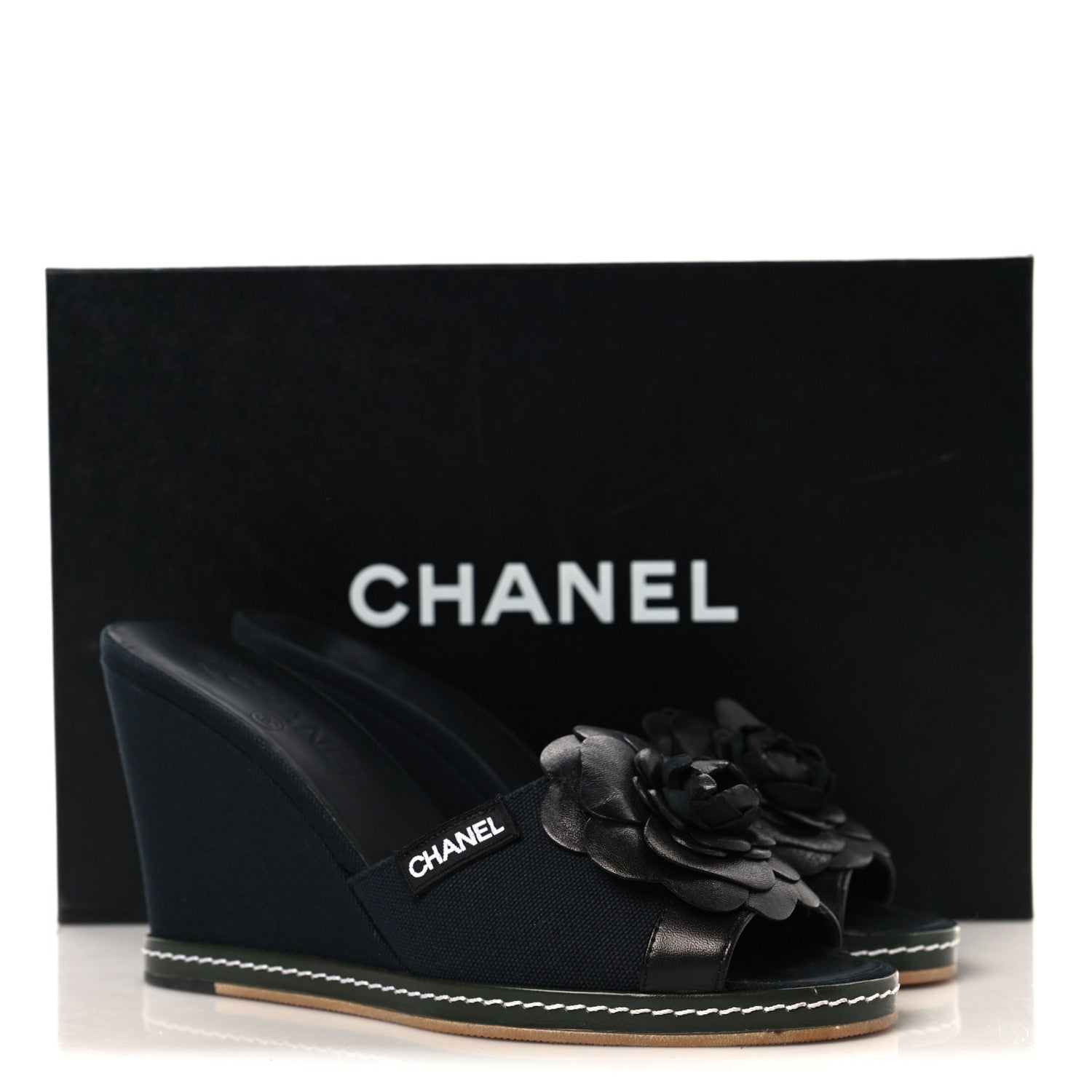 Chanel Canvas Camellia Wedge Sandals 38.5 Black 38.5 Black 11 of 11