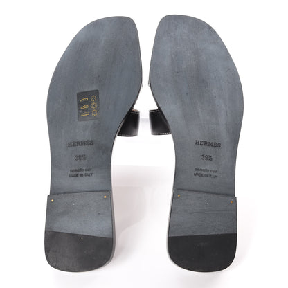 Hermes Box Calfskin Oran Sandals 39.5 Black 5 of 9