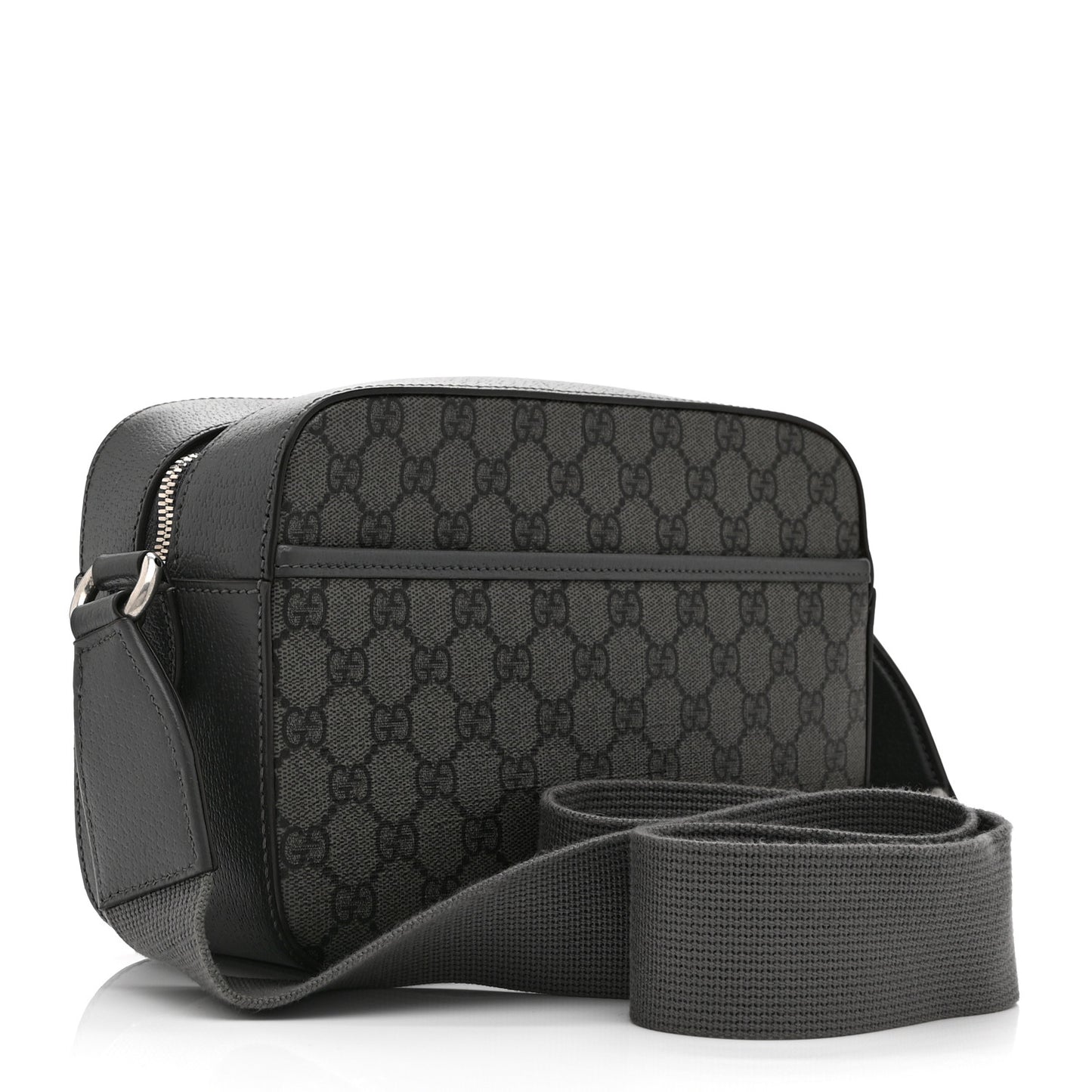 GG Supreme Monogram Textured Dollar Calfskin Ophidia Shoulder Bag Grey Black Graphite Grey
