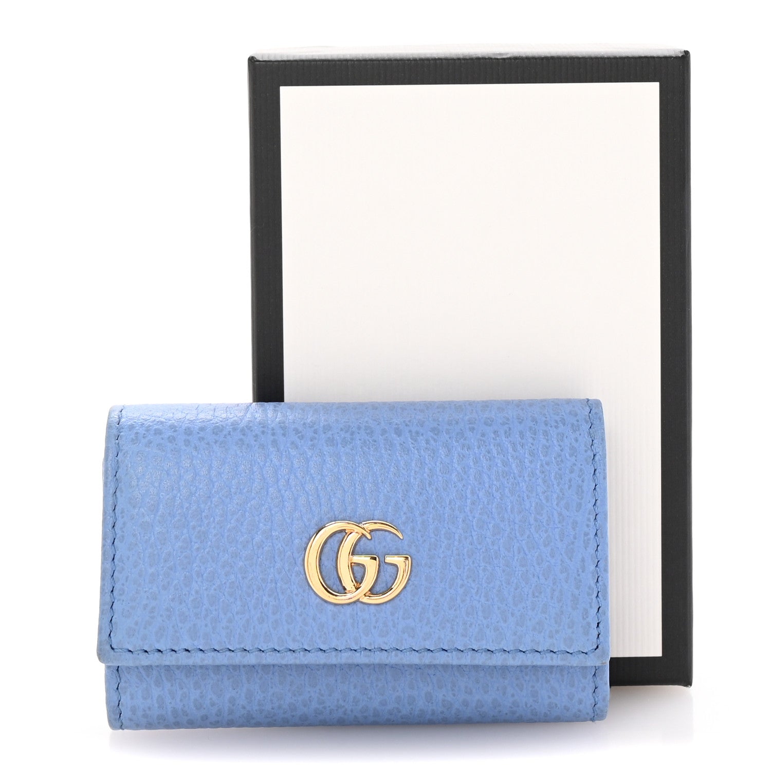 Gucci Pebbled Calfskin GG Marmont 6 Key Holder Mineral Blue 7 of 7