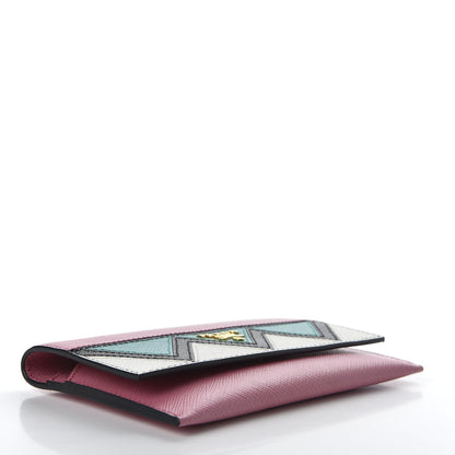 Prada Saffiano Greche Card Holder Peonia Turchese White 5 of 9