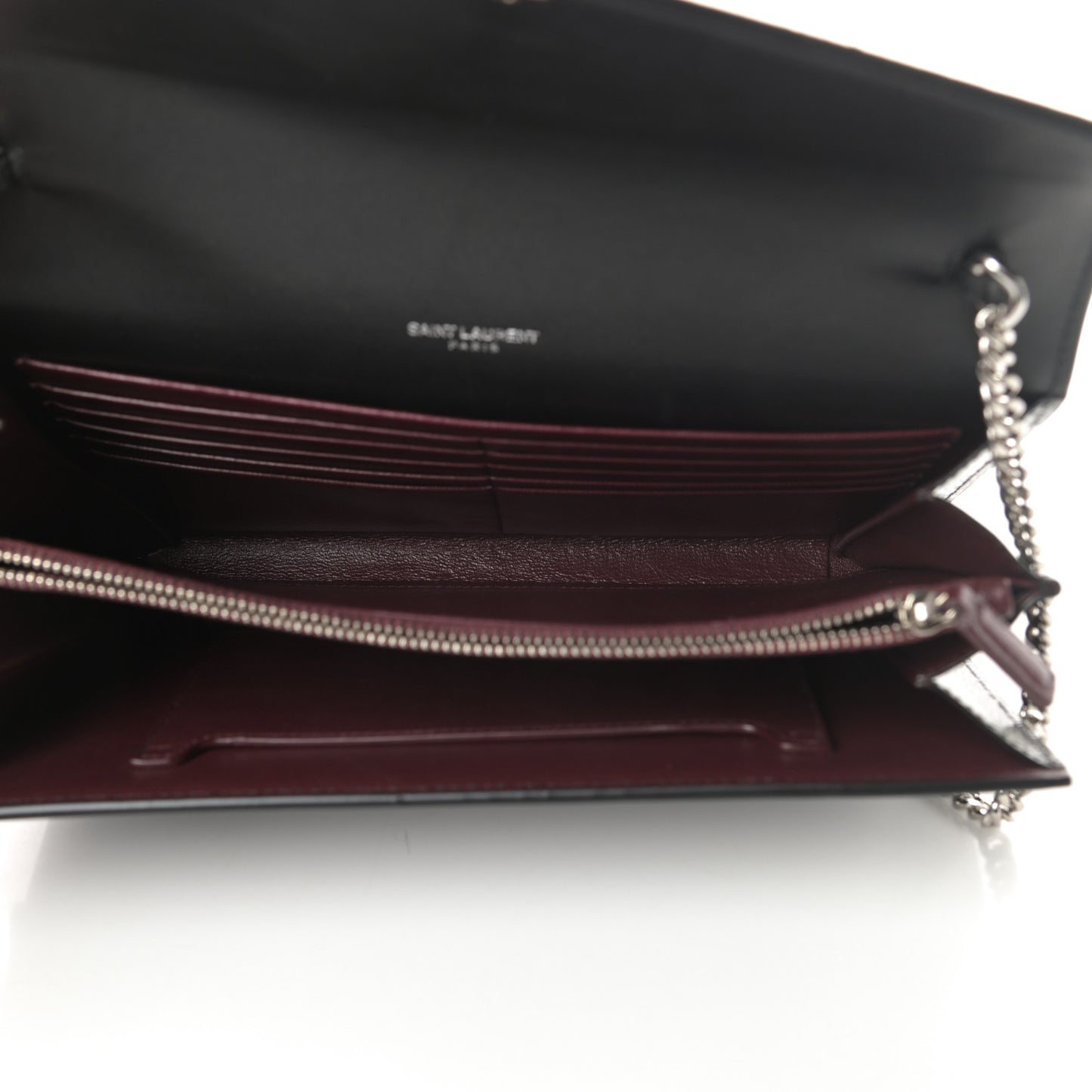 Patent Lizard Embossed Monogram Cassandra Chain Wallet Black