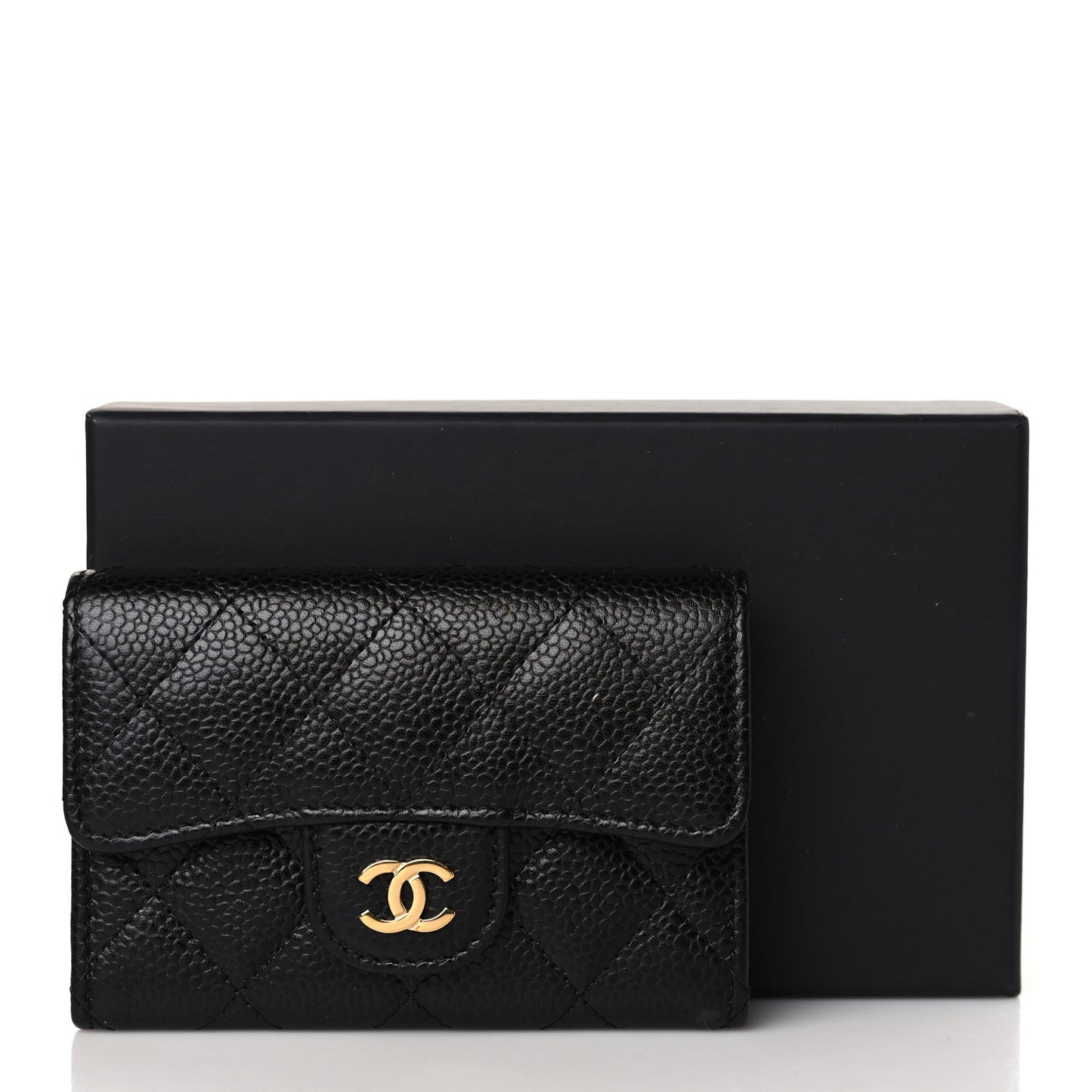 Caviar Quilted Flap Card Holder Wallet Black