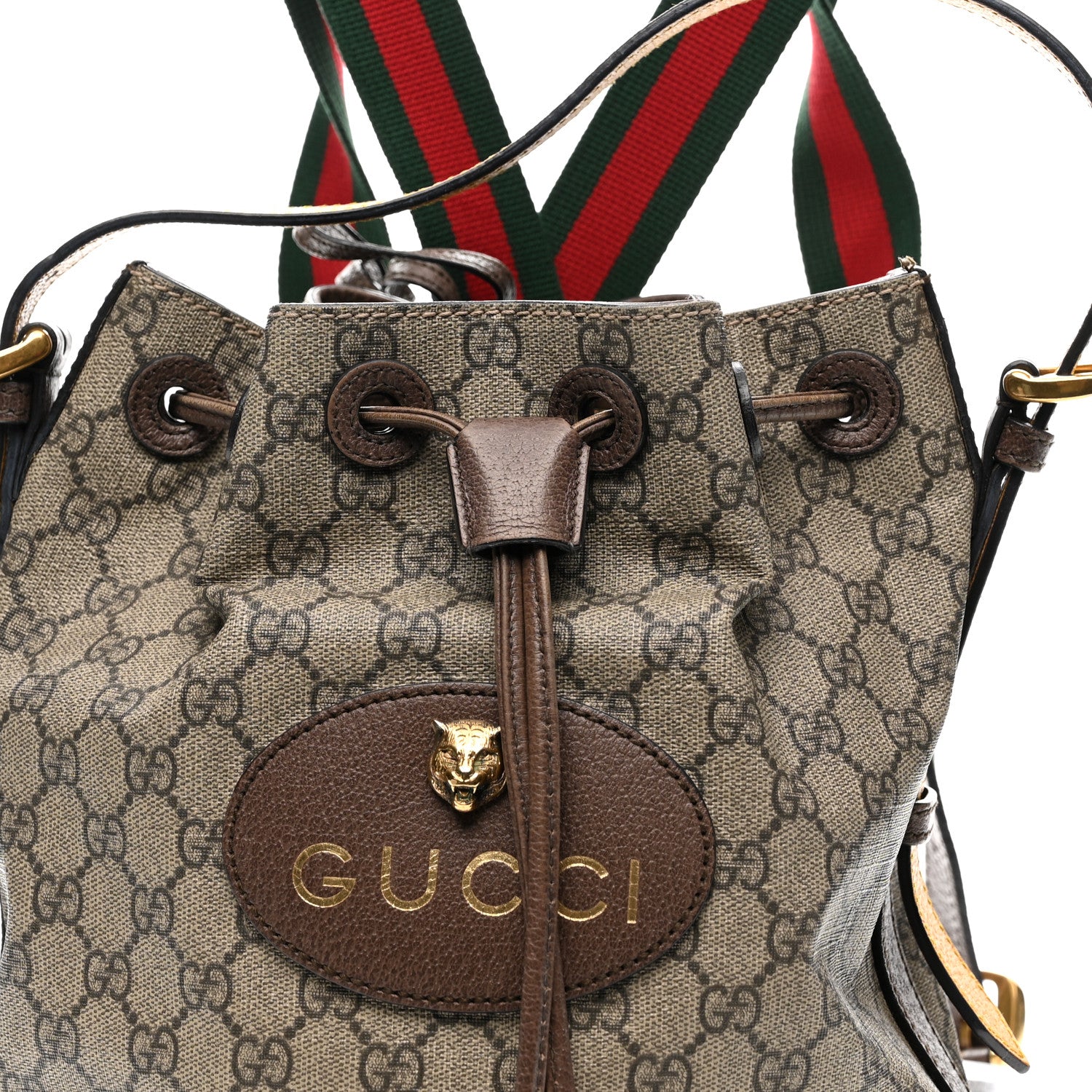 Gucci GG Supreme Monogram Neo Vintage Drawstring Bucket Backpack Beige New Acero Crop 8 of 13