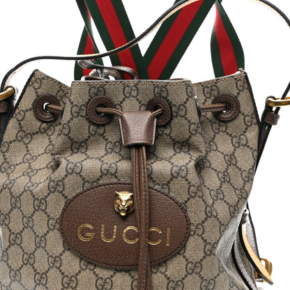 Gucci GG Supreme Monogram Neo Vintage Drawstring Bucket Backpack Beige New Acero Crop 8 of 13
