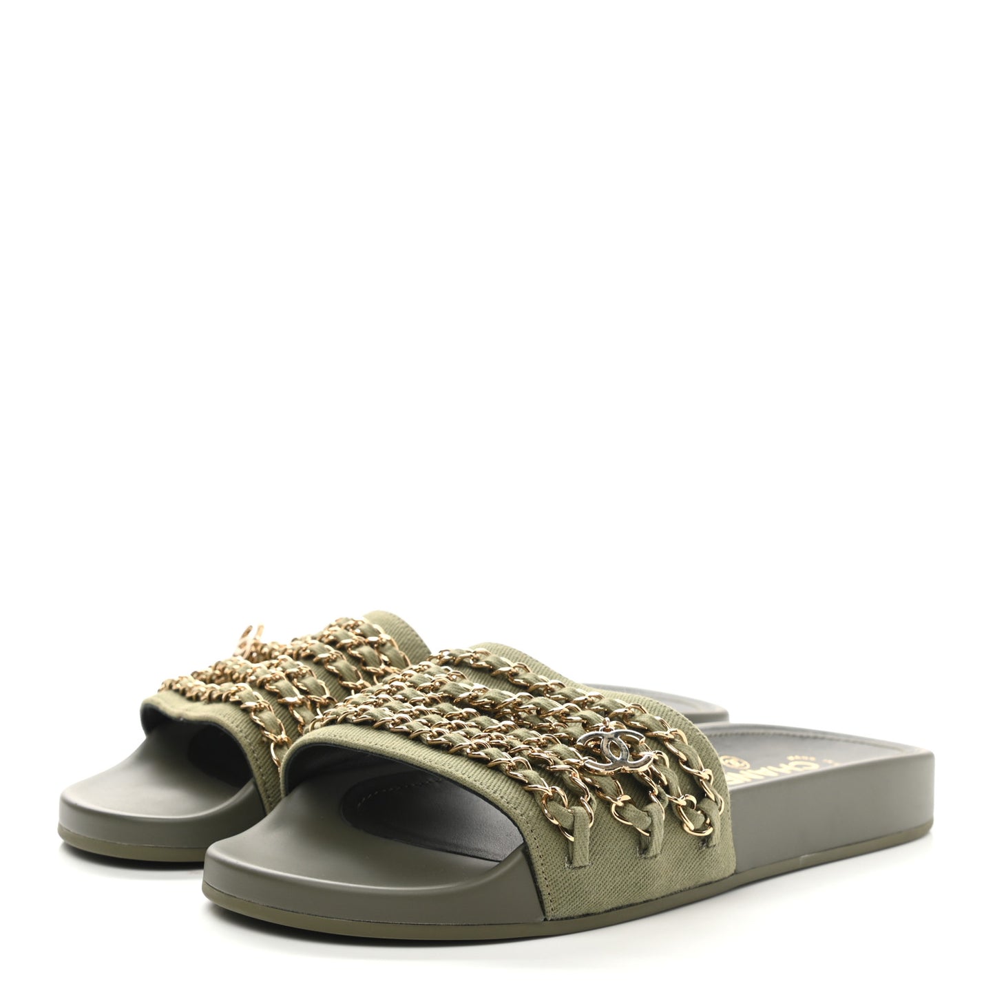 Canvas Chain Flat Sandals 39 Khaki