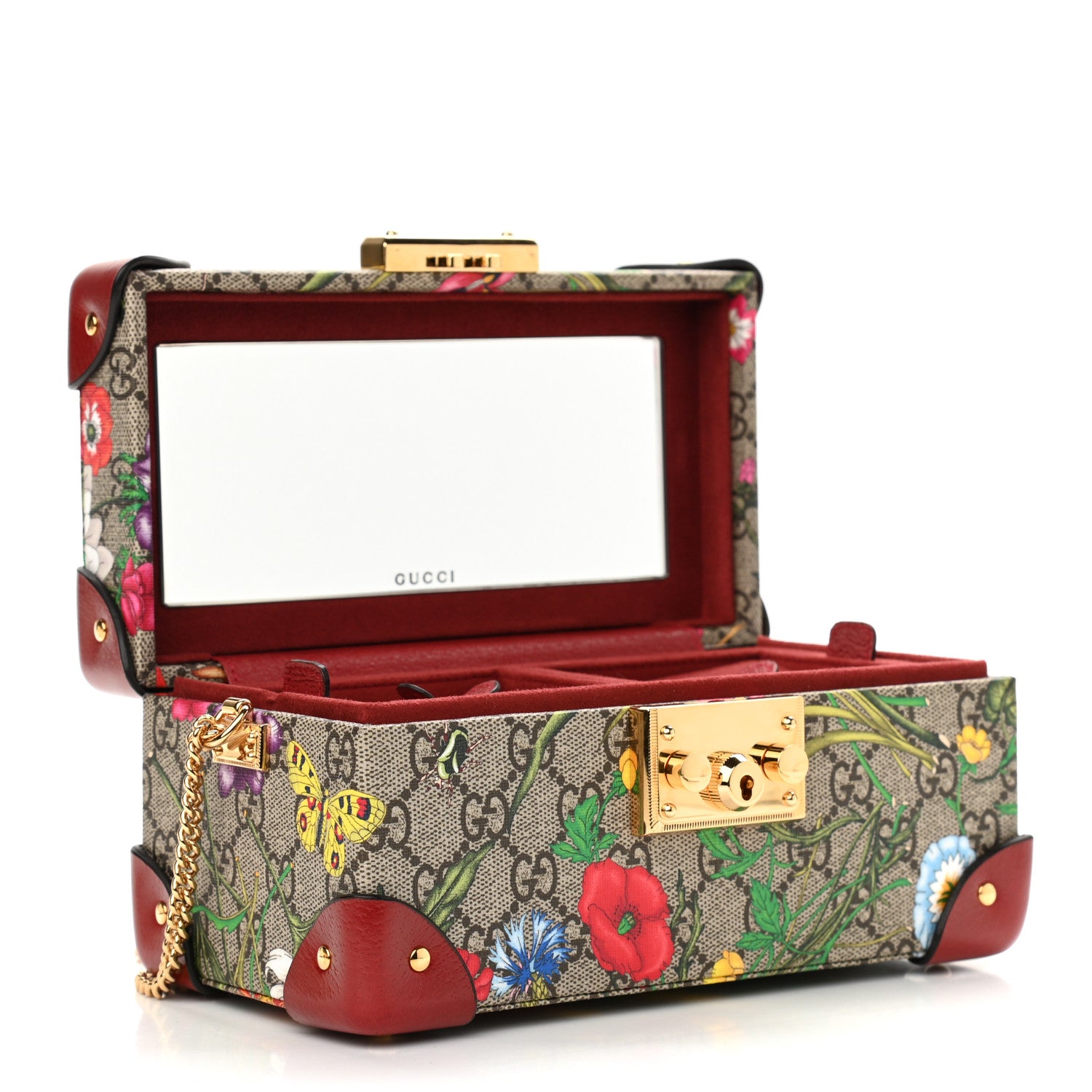 Gucci GG Supreme Monogram Flora Padlock Jewelry Case Red 5 of 14
