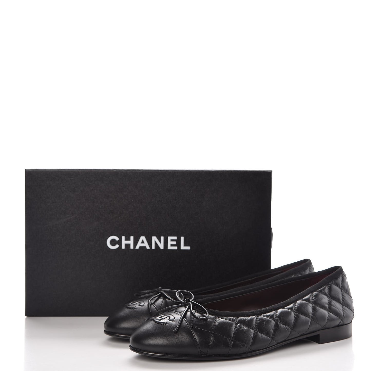 Aged Calfskin Quilted CC Cap Toe Ballerina Flats 39.5 Black