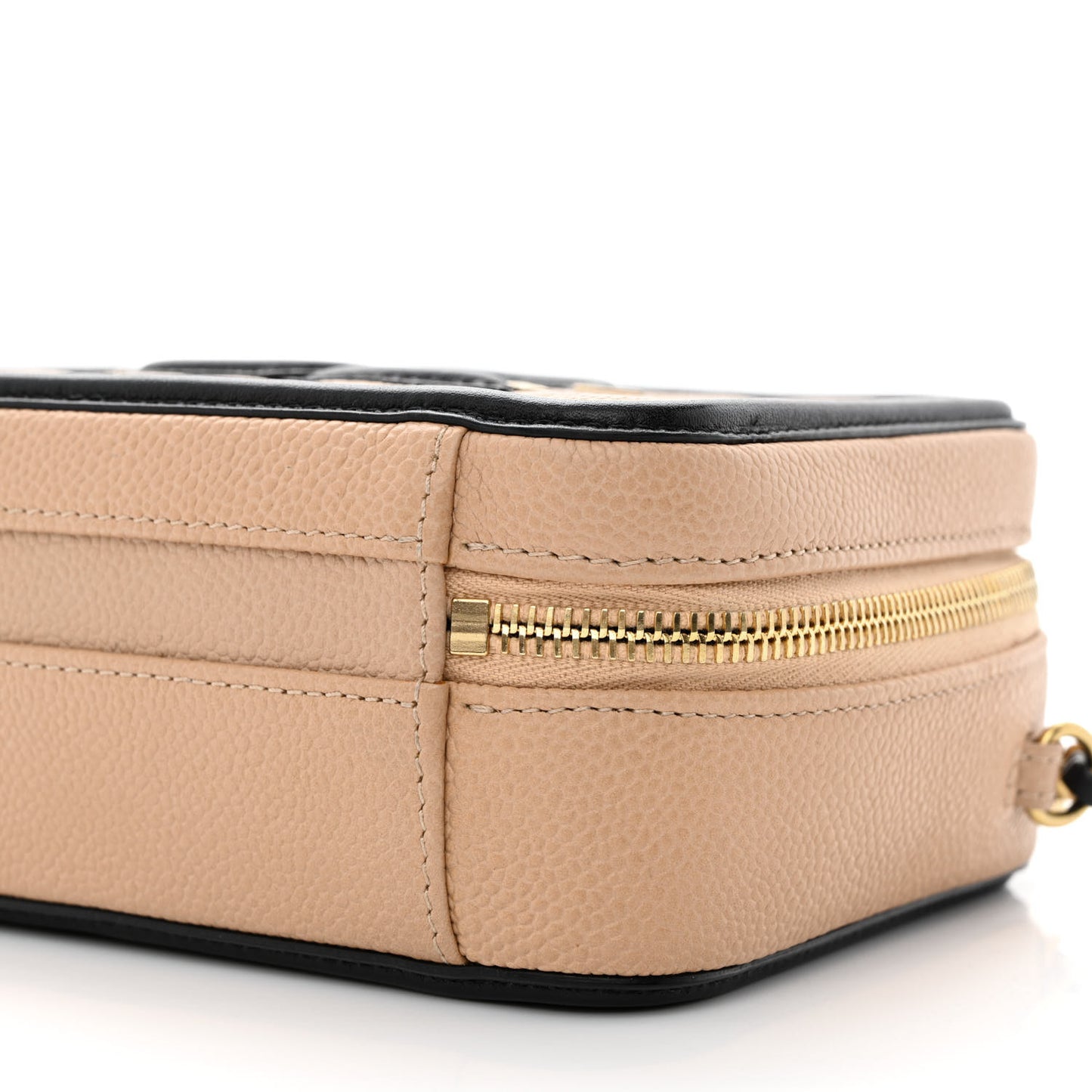 Caviar Quilted Small CC Filigree Vanity Case Beige Black