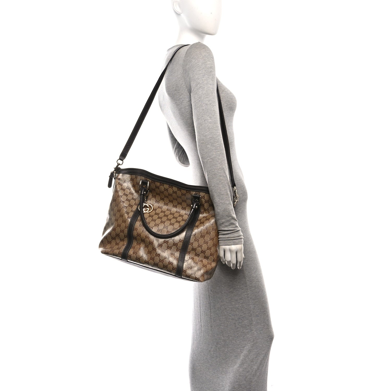 Gucci Crystal Monogram Large GG Charm Dome Satchel Dark Brown 2 of 11