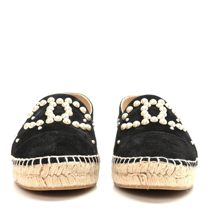 Chanel Suede Pearl CC Espadrilles 38 Black 2 of 9
