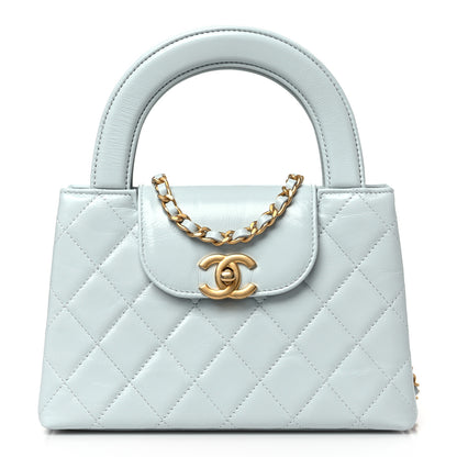 Chanel Shiny Aged Calfskin Quilted Nano Kelly Shopper Light Blue 1 of 10