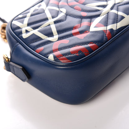 Gucci Calfskin Matelasse GucciGhost Small GG Marmont Chain Shoulder Bag Blue Agata Hibiscus Red 14 of 16
