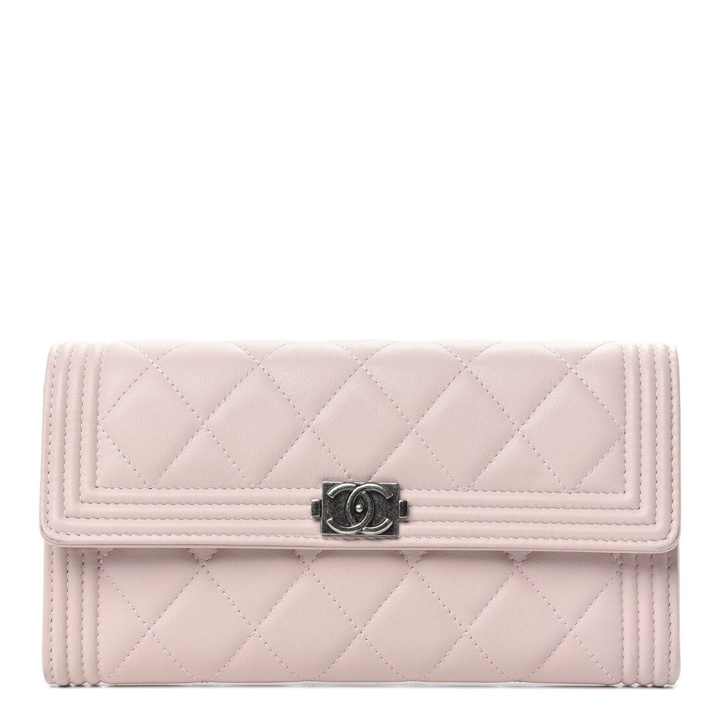 Grained Shiny Calfskin Quilted Boy Flap Wallet Light Pink