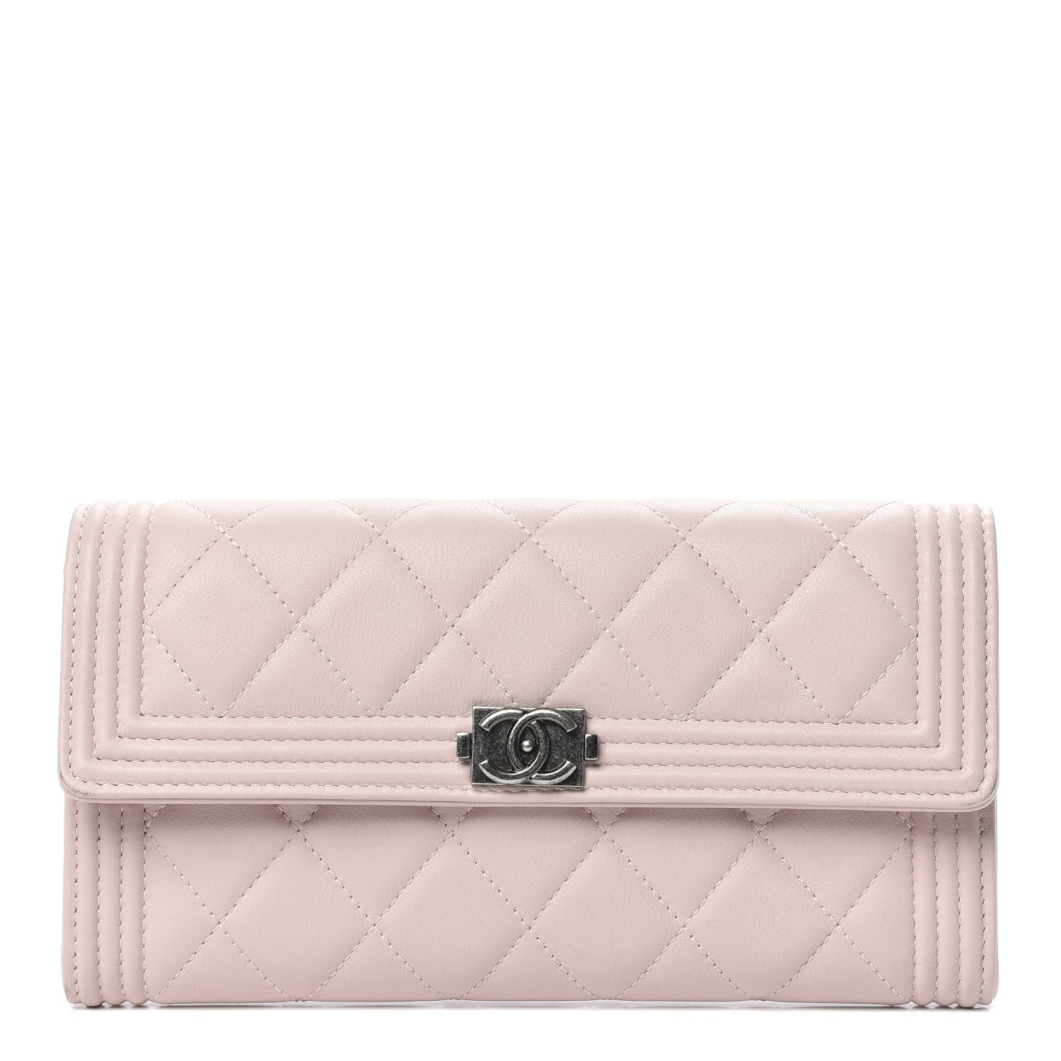 Chanel Grained Shiny Calfskin Quilted Boy Flap Wallet Light Pink 1 of 12