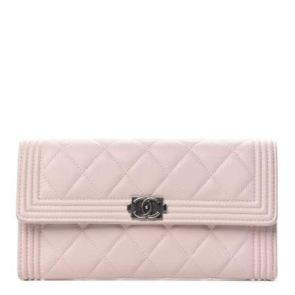 Chanel Grained Shiny Calfskin Quilted Boy Flap Wallet Light Pink 1 of 12