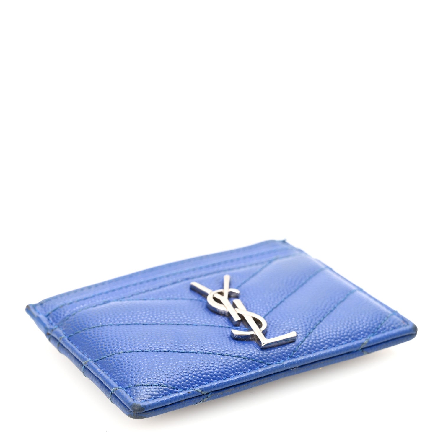 Saint Laurent Grain De Poudre Matelasse Chevron Credit Monogram Card Case Blue Majorelle 4 of 7