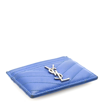 Saint Laurent Grain De Poudre Matelasse Chevron Credit Monogram Card Case Blue Majorelle 4 of 7