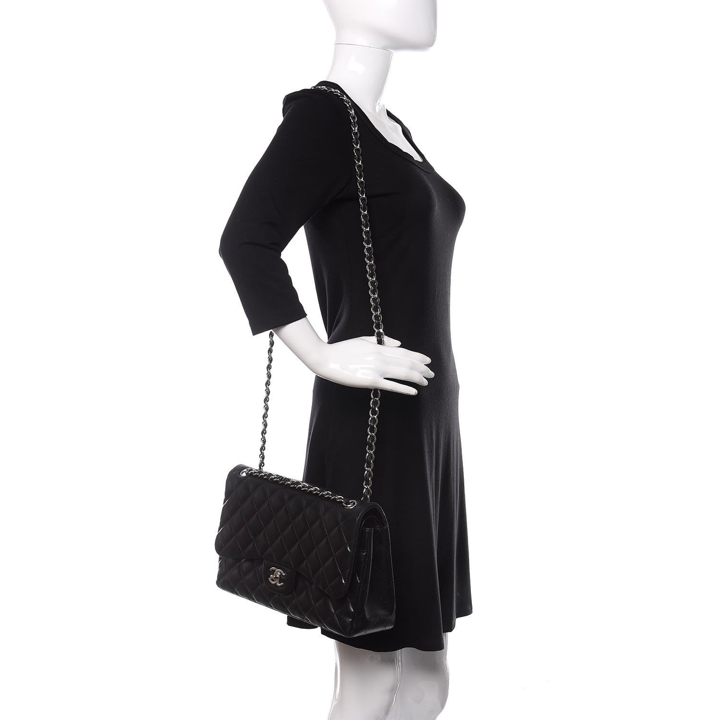 Lambskin Quilted Jumbo Double Flap Black