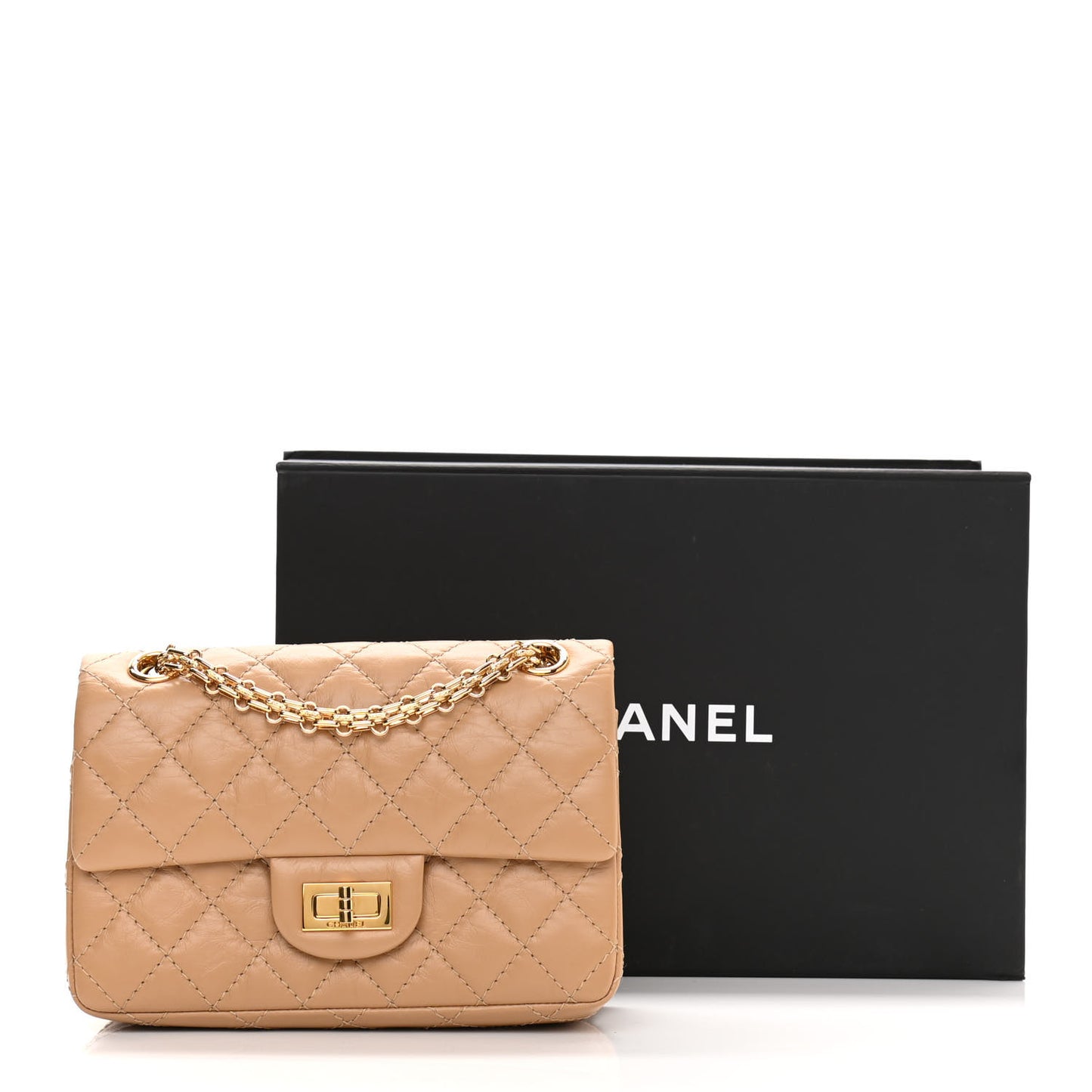 Aged Calfskin Quilted 2.55 Reissue Mini Flap Beige