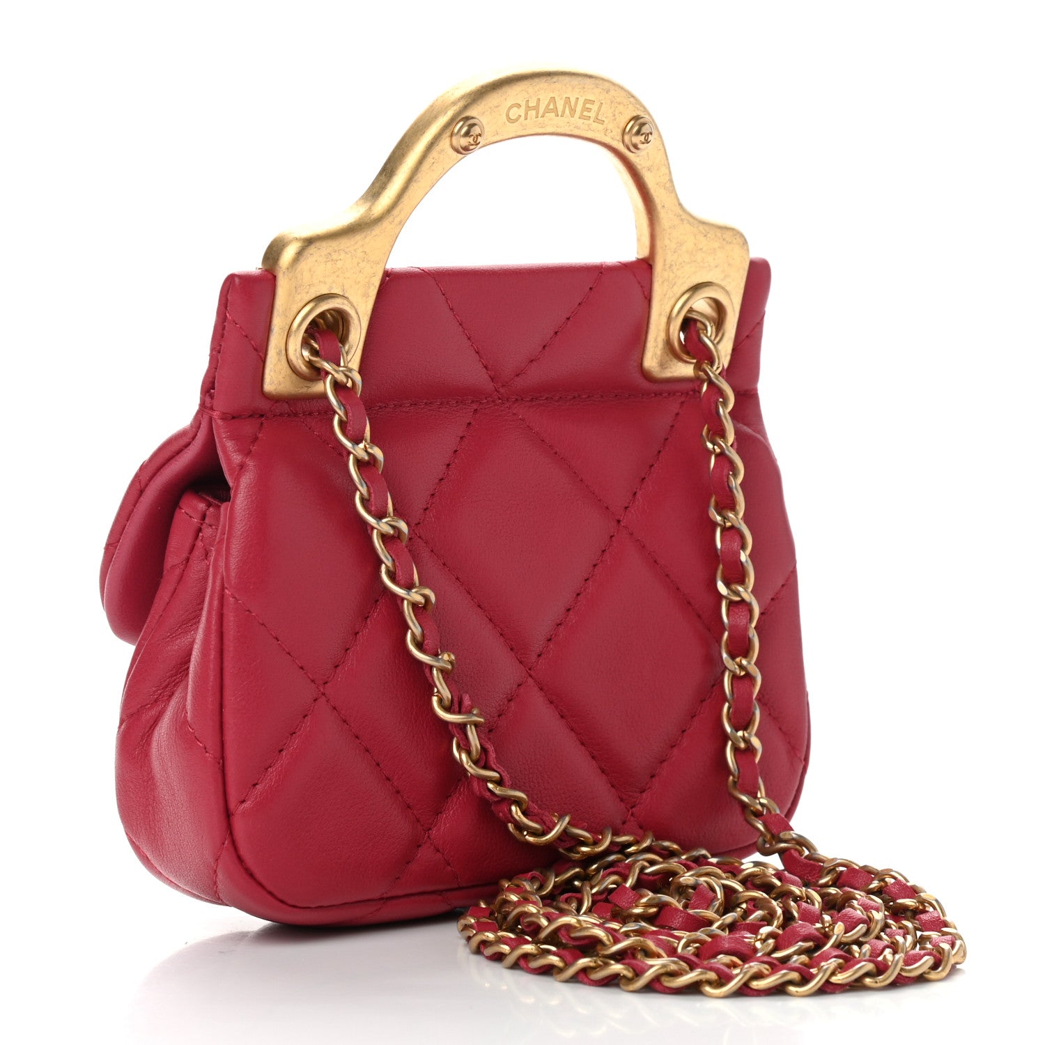 Chanel Calfskin Quilted Lady Handle Flap Card Holder With Chain Dark Pink 3 of 10
