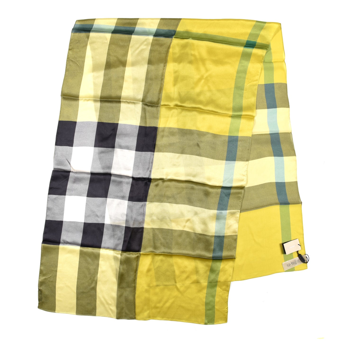 Silk Cashmere Half Mega Check Scarf Green Cream