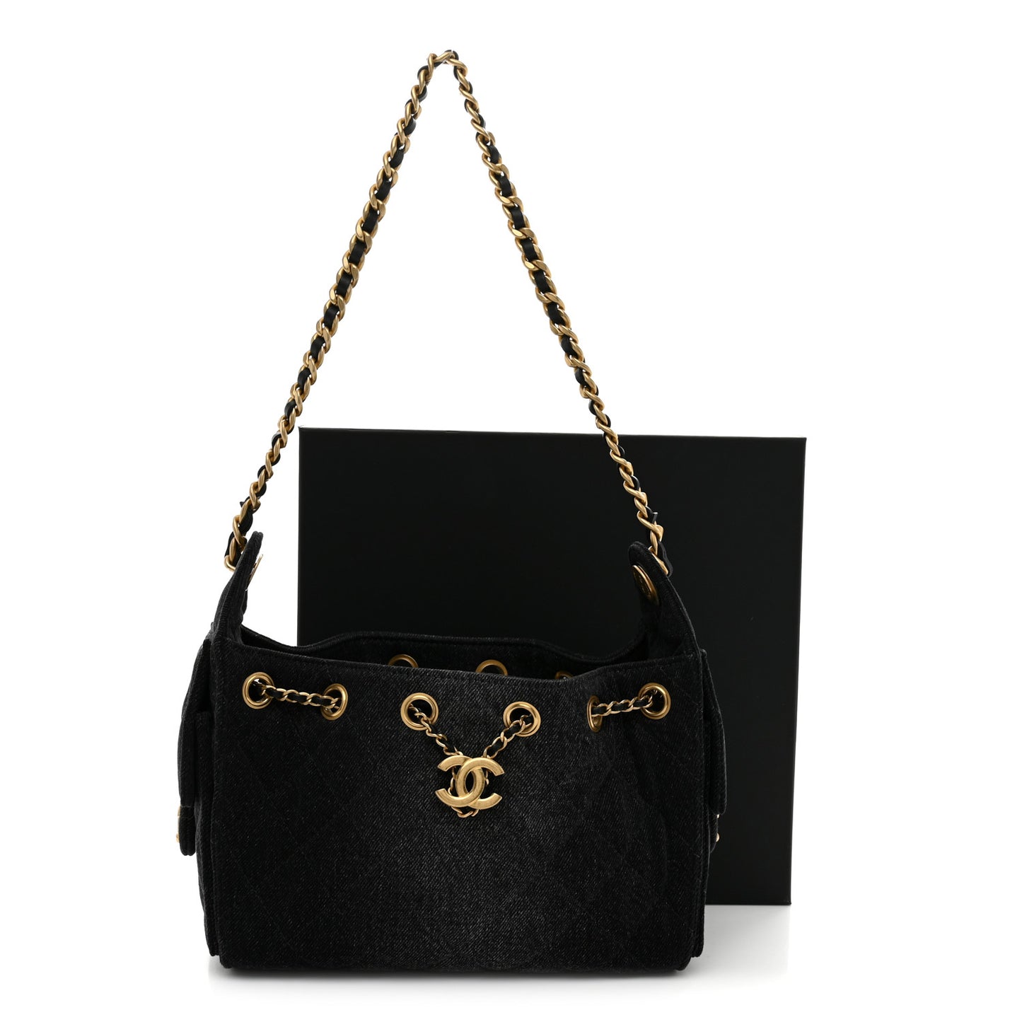 Washed Denim Quilted Mini Chanel 25 Handbag Black