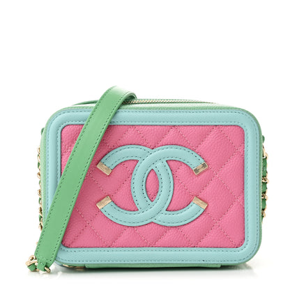 Chanel Caviar Quilted Filigree Vanity Clutch With Chain Pink Light Blue Green 1 of 11