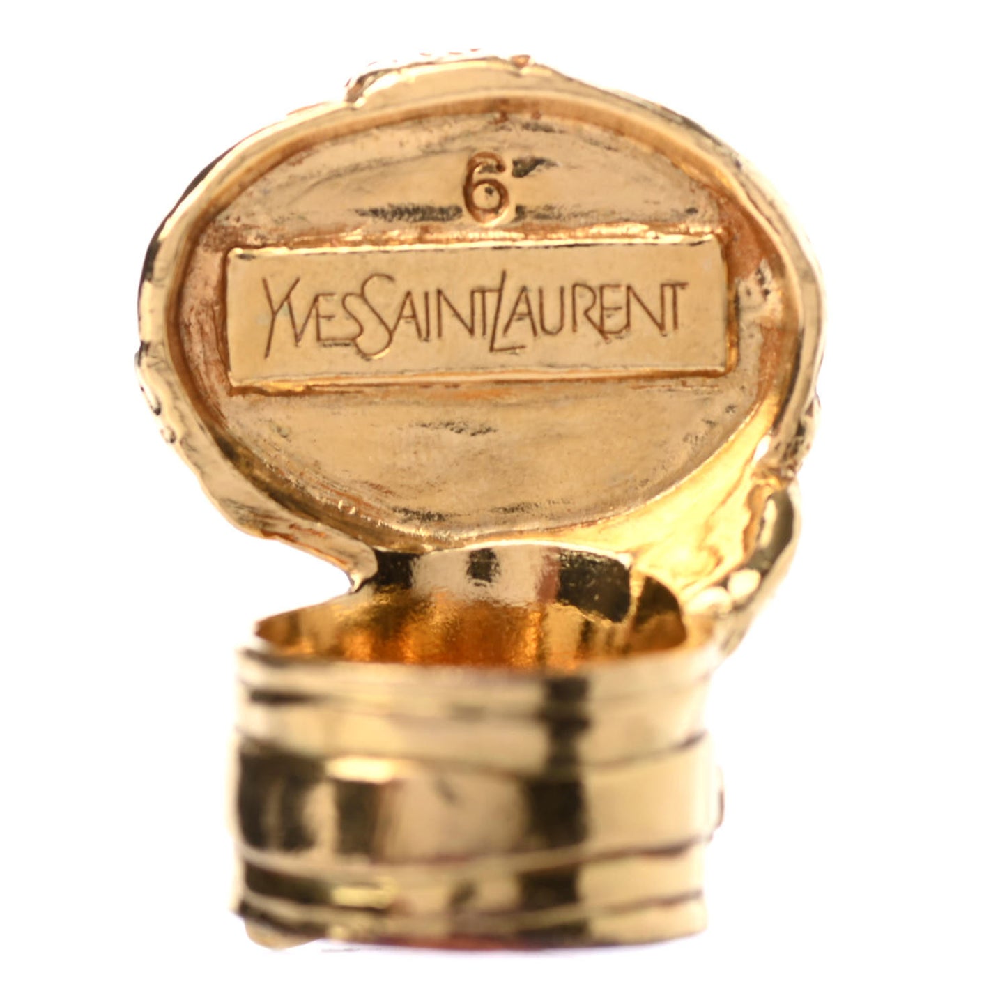Glass Cabochon Arty Ovale Ring 6 Gold Pink