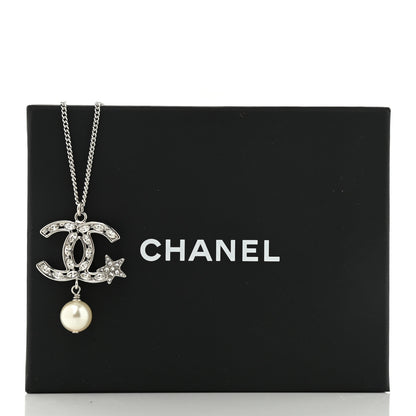Chanel Crystal CC Star Pearl Drop Necklace Silver 6 of 6